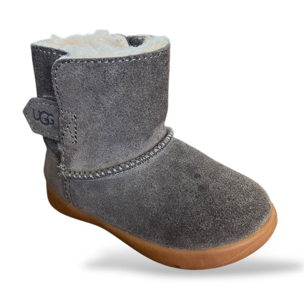 UGG Toddler Keelan Boots Gray Suede Shearling-Lined Ankle Boots, 6